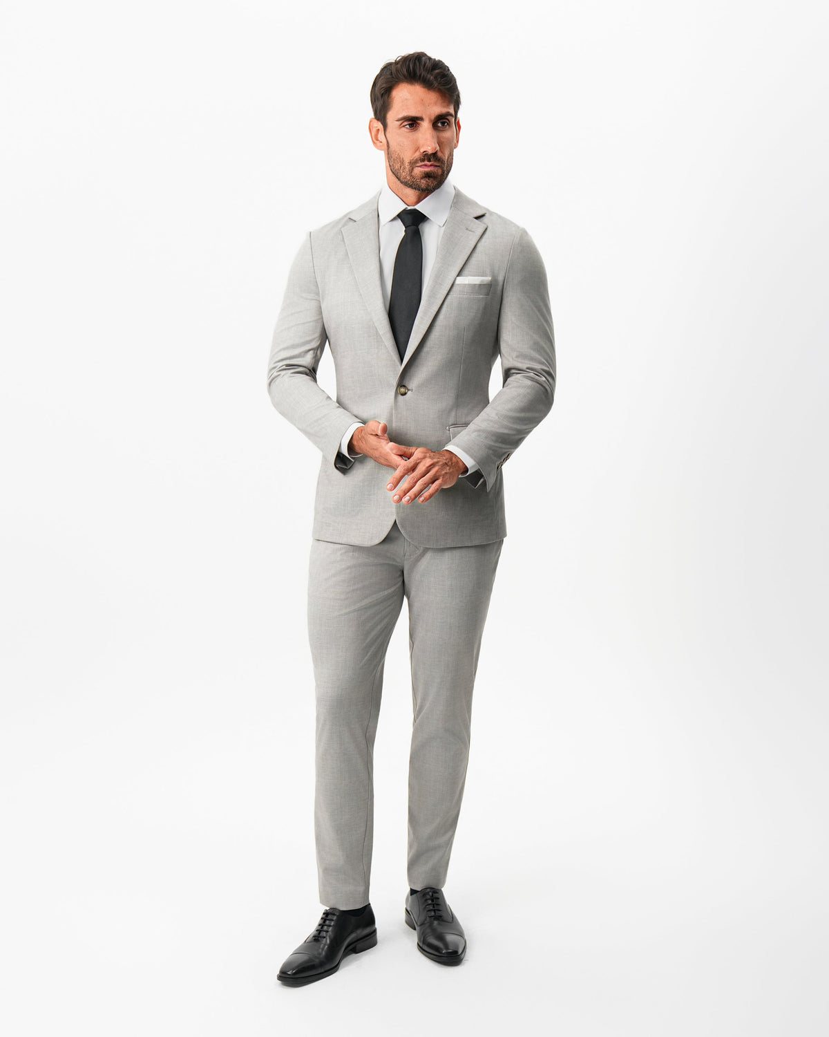 Athletic Fit Stretch Suit - Unstructured Stone Crosshatch | State & Liberty Suits