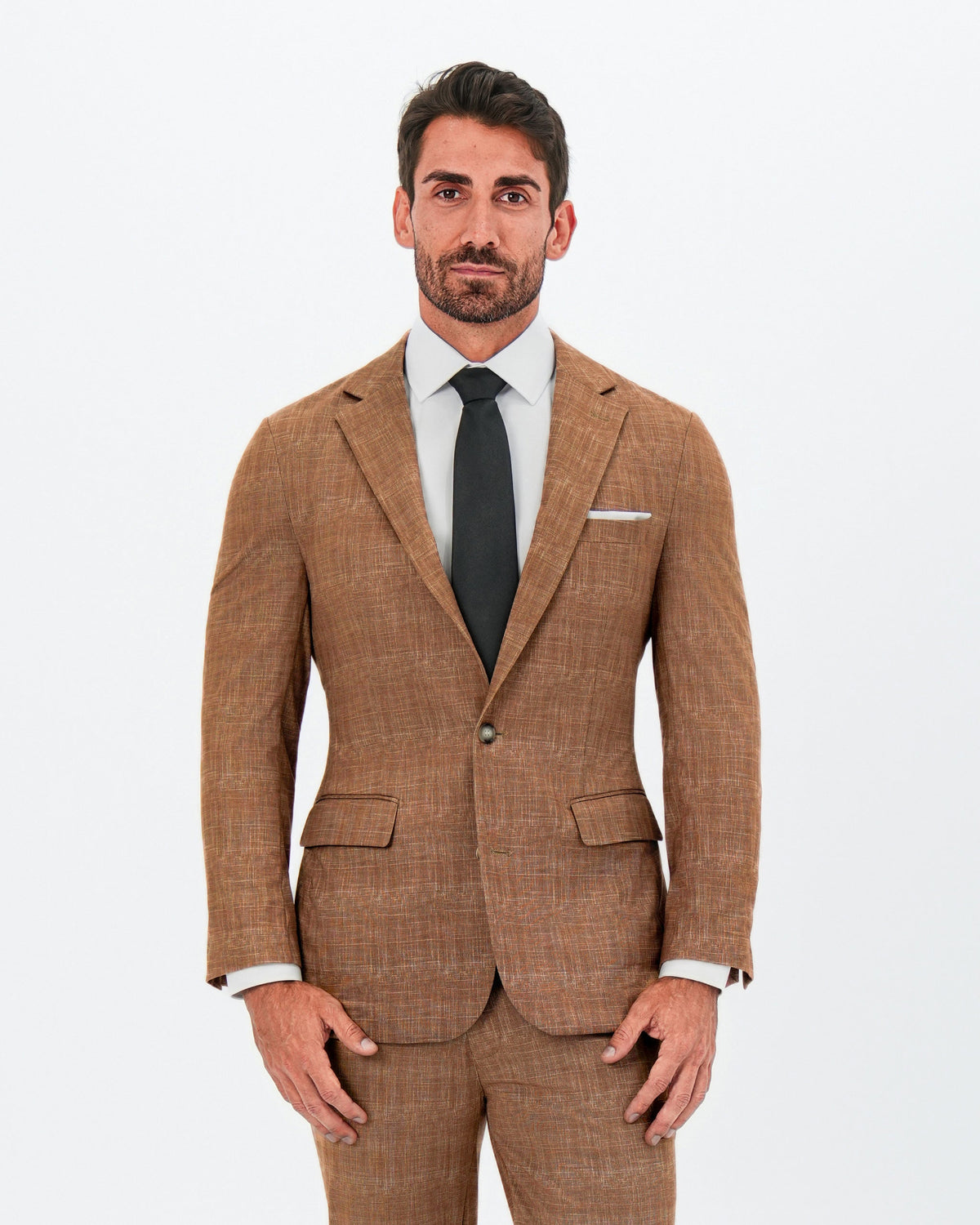 Athletic Fit Stretch Suit - Unstructured Light Brown Crosshatch | State & Liberty Suits