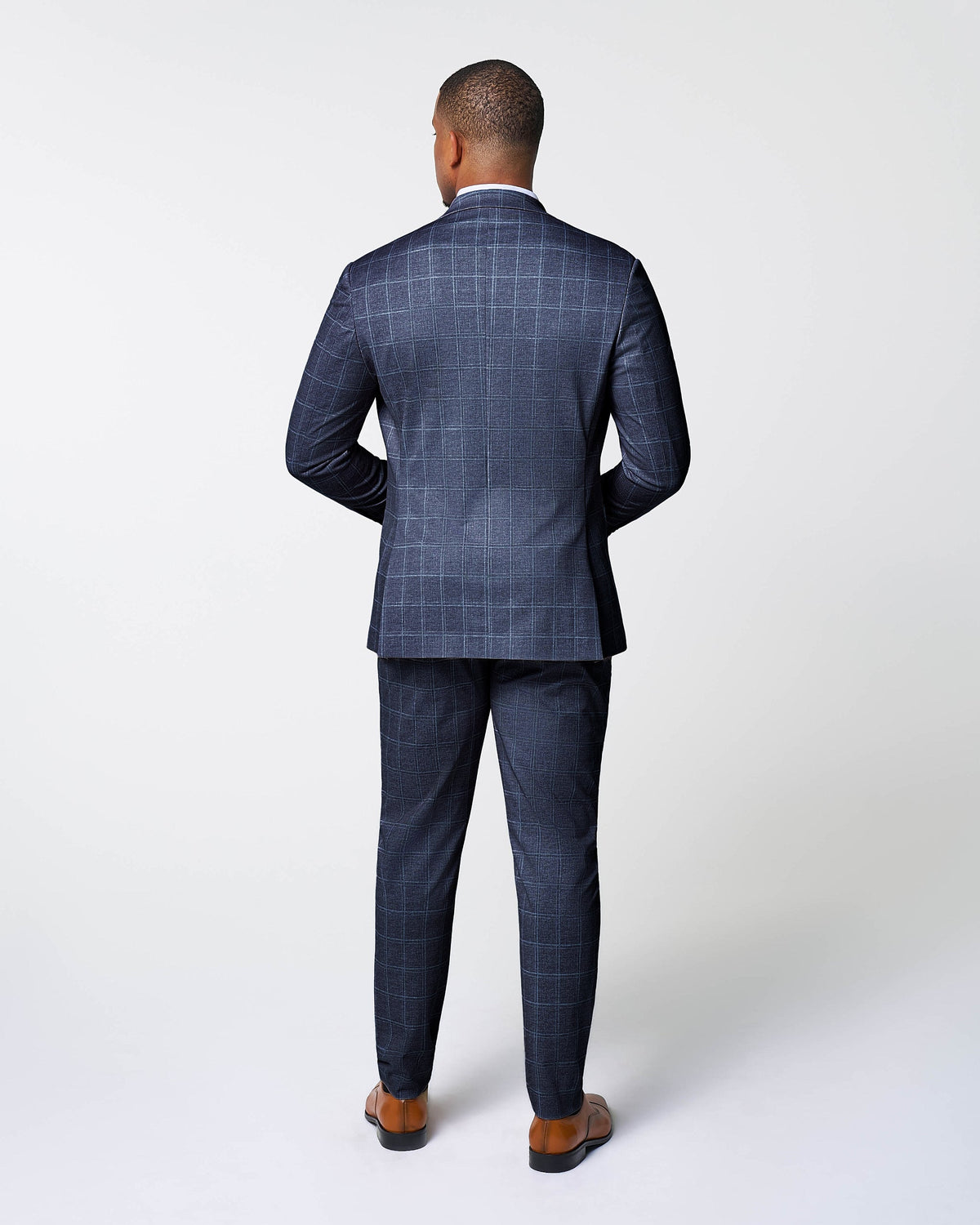 Athletic Fit Stretch Suit Pants - Textured Navy with White Windowpane | State & Liberty Suits|Bottoms
