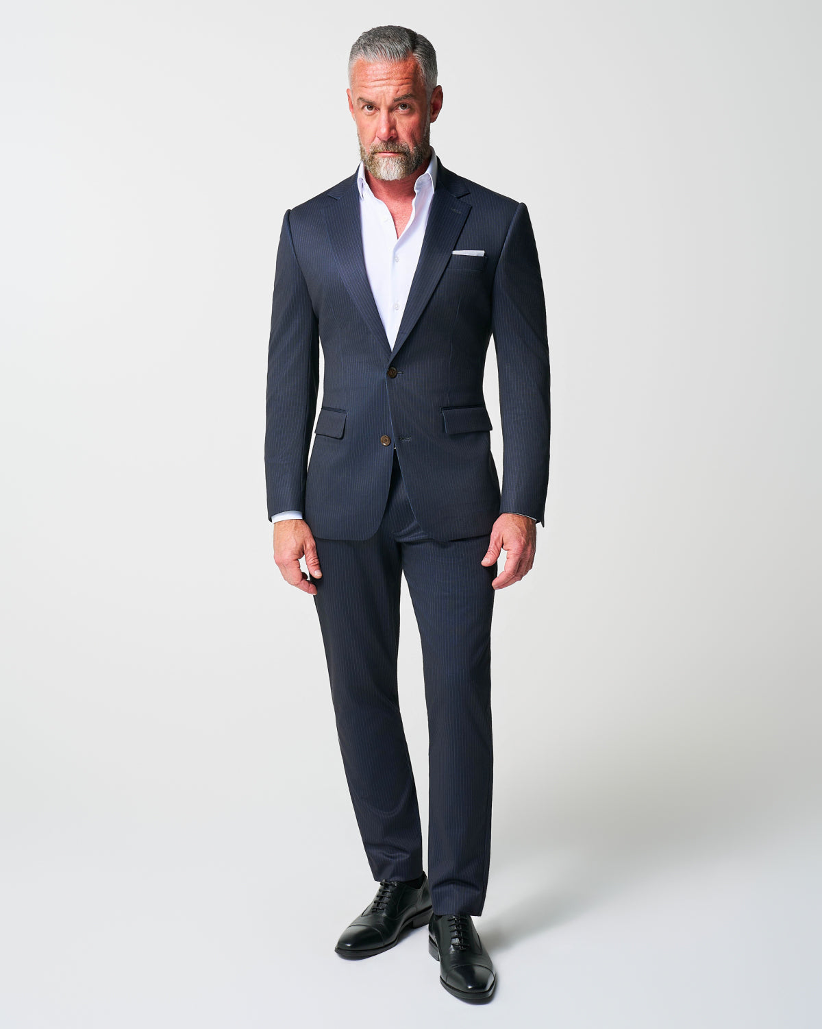 Athletic Fit Stretch Suit - Knit Blue Chalk Stripe | State & Liberty Suits