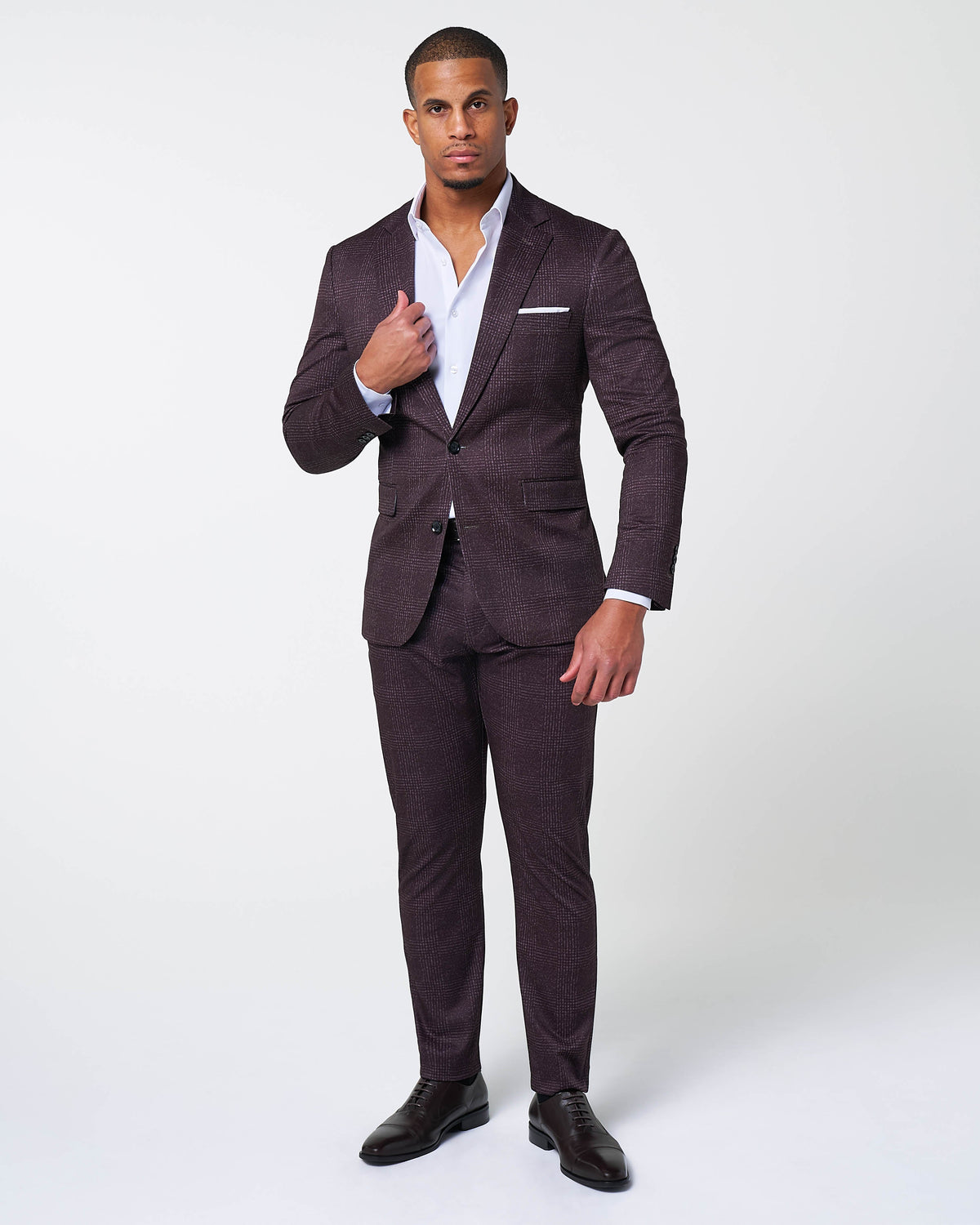 Athletic Fit Stretch Suit - Burgundy Big Plaid | State & Liberty Suits