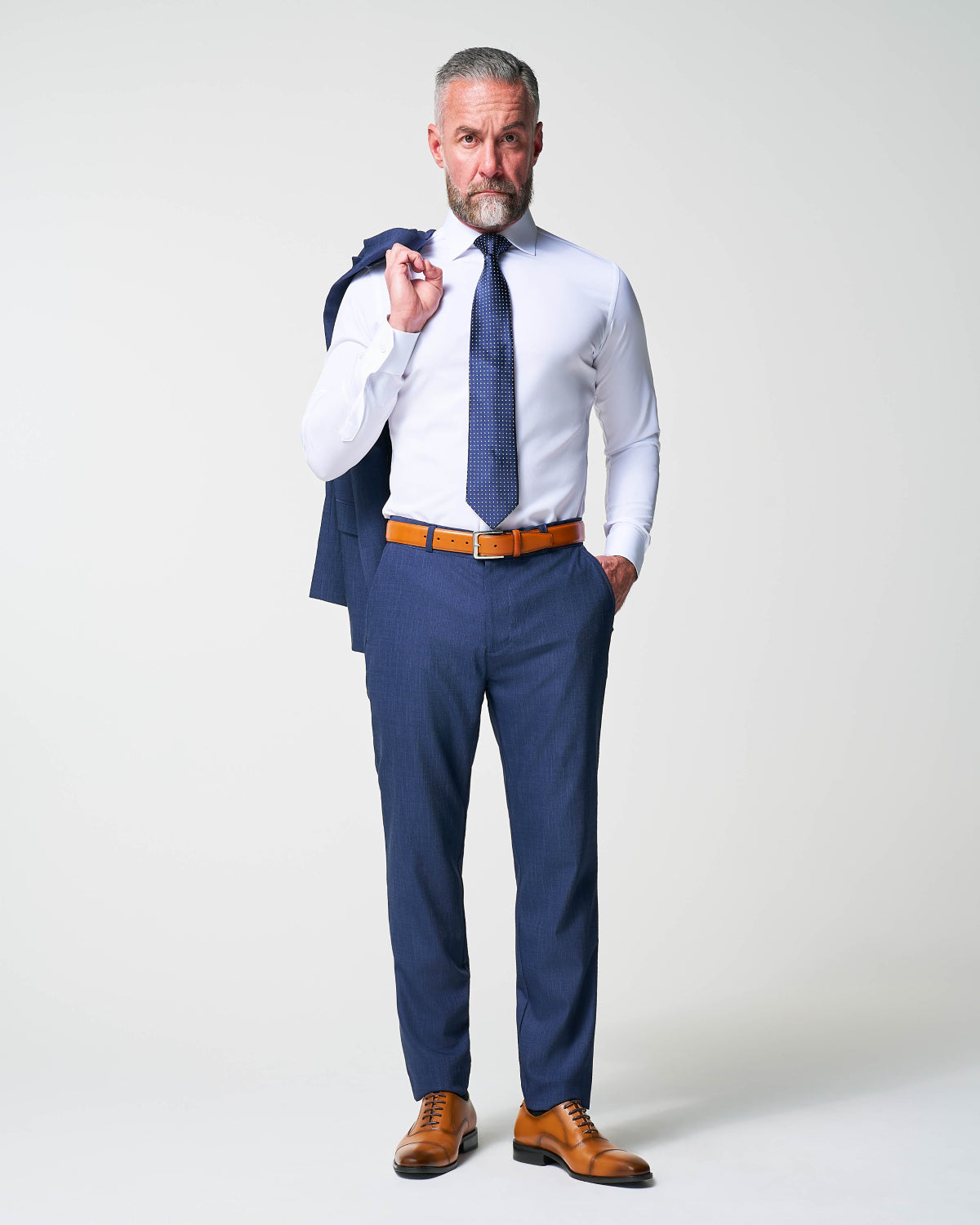 Athletic Fit Stretch Suit - Heathered Navy | State & Liberty Suits