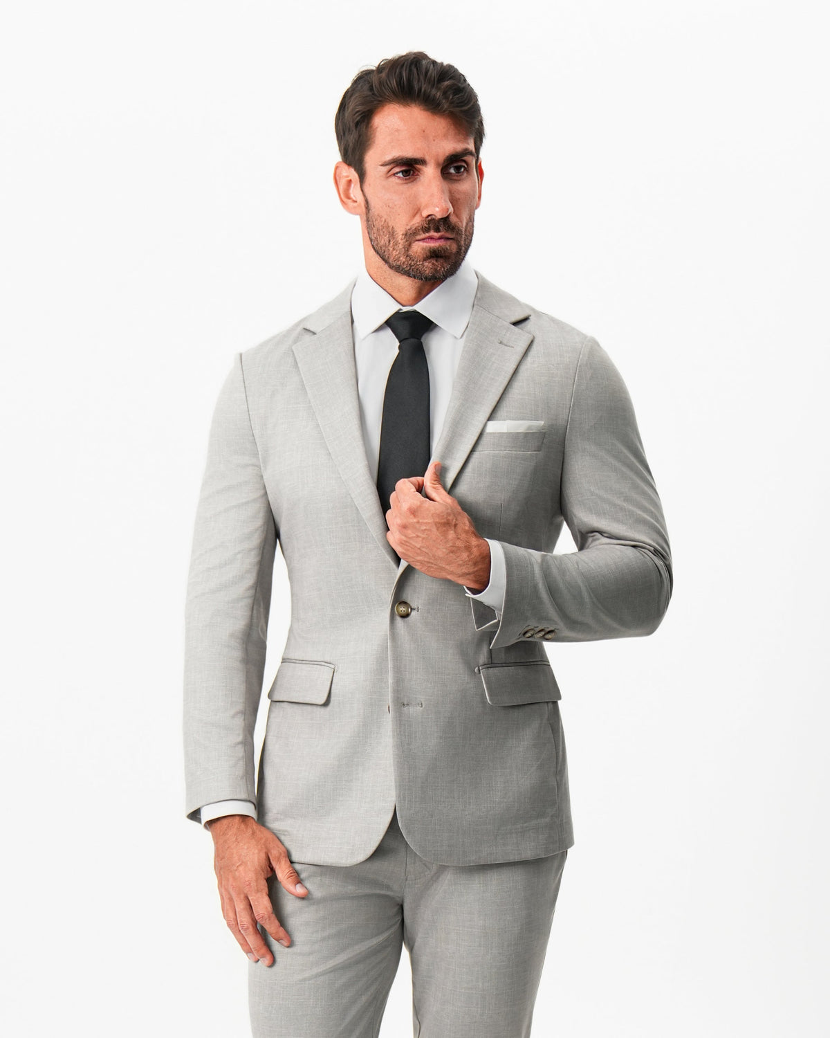 Athletic Fit Stretch Suit - Unstructured Stone Crosshatch | State & Liberty Suits