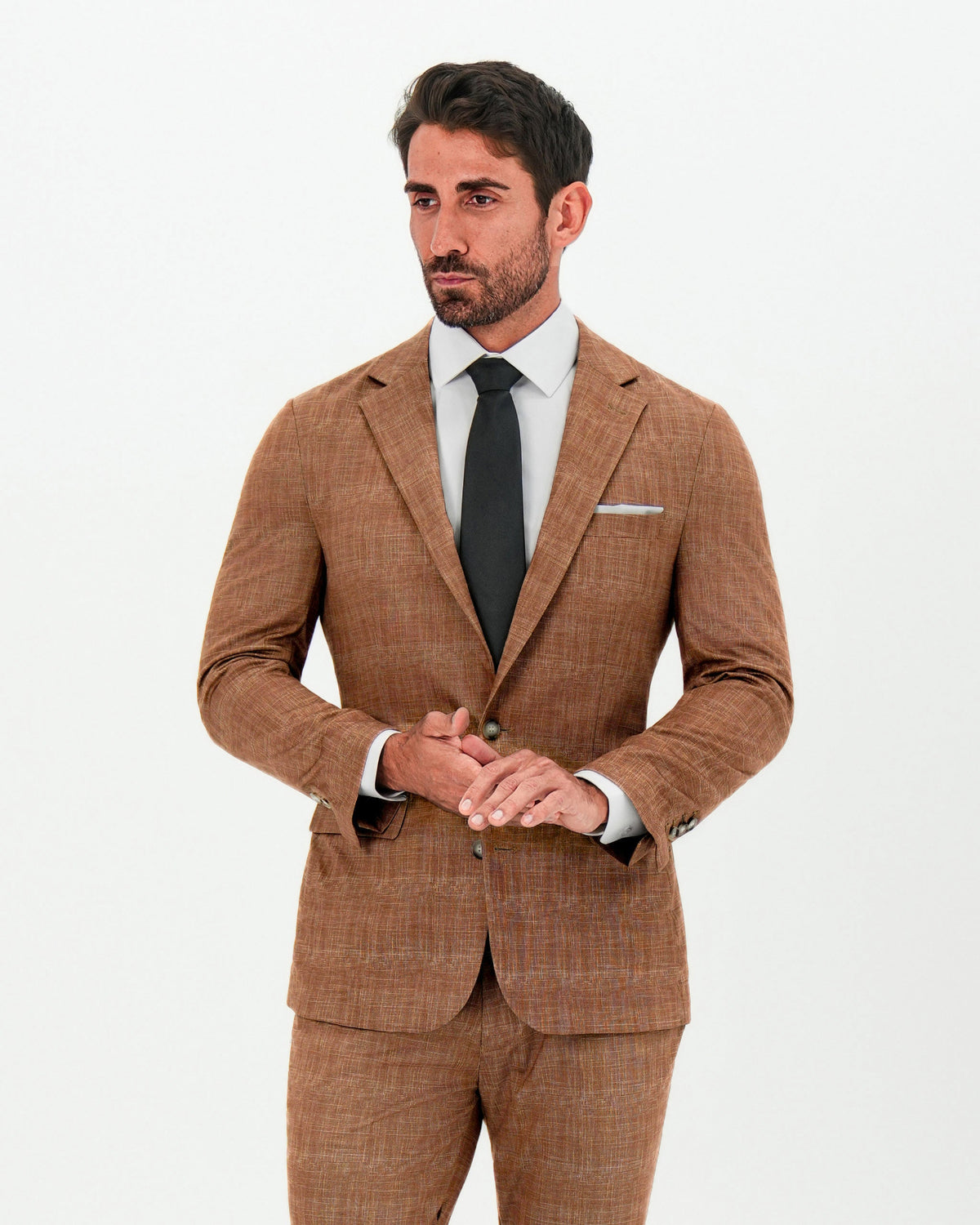 Athletic Fit Stretch Suit - Unstructured Light Brown Crosshatch | State & Liberty Suits