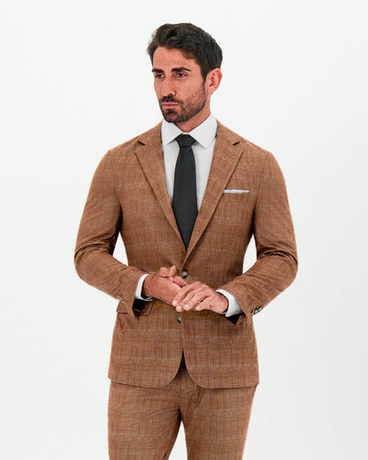 Athletic Fit Stretch Suit - Unstructured Light Brown Crosshatch | State & Liberty Suits