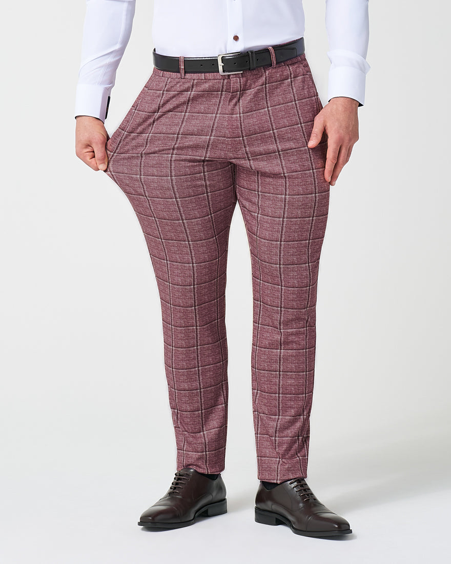 Athletic Fit Stretch Suit - Crimson with Burgundy Big Windowpane | State & Liberty Suits