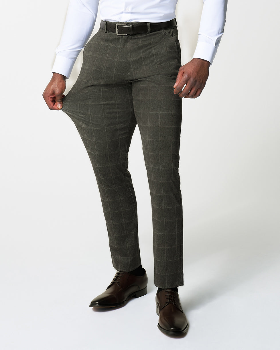 Athletic Fit Stretch Suit - Olive with White Windowpane | State & Liberty Suits