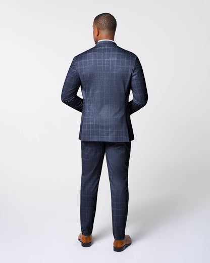 Athletic Fit Stretch Suit - Textured Navy with White Windowpane | State & Liberty Suits