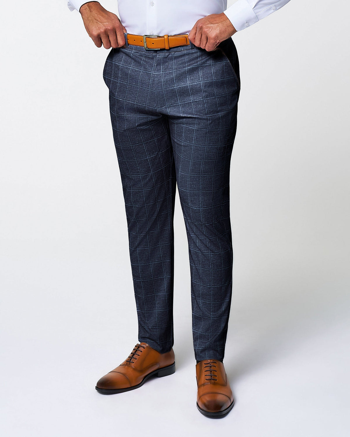 Athletic Fit Stretch Suit - Textured Navy with White Windowpane | State & Liberty Suits