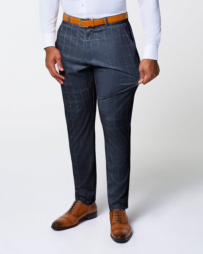 Athletic Fit Stretch Suit - Textured Navy with White Windowpane | State & Liberty Suits
