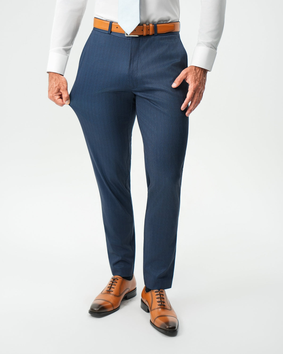 Athletic Fit Stretch Suit - Navy & White Pinstripe | State & Liberty Suits