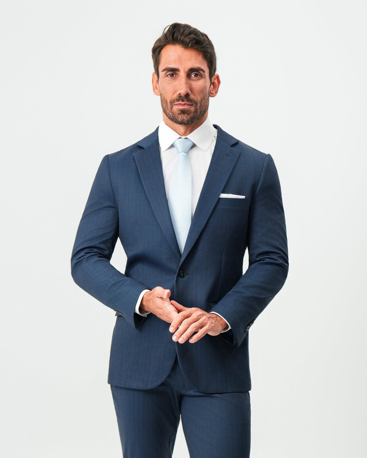 Athletic Fit Stretch Suit - Navy & White Pinstripe | State & Liberty Suits