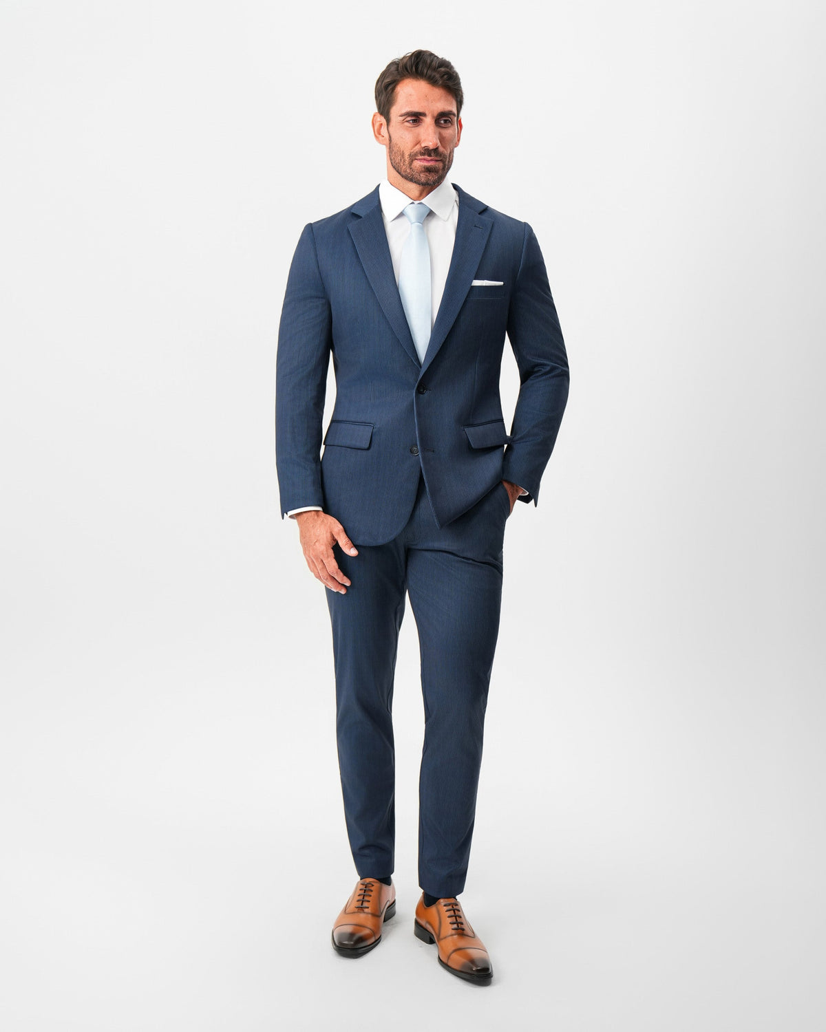 Athletic Fit Stretch Suit - Navy & White Pinstripe | State & Liberty Suits