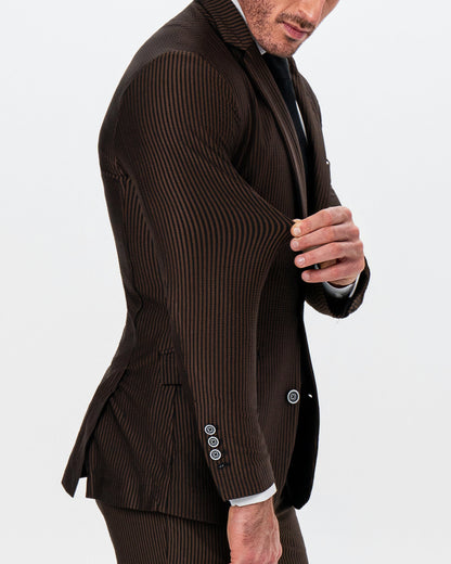 Athletic Fit Stretch Suit - Brown and Black Seersucker | State & Liberty Suits