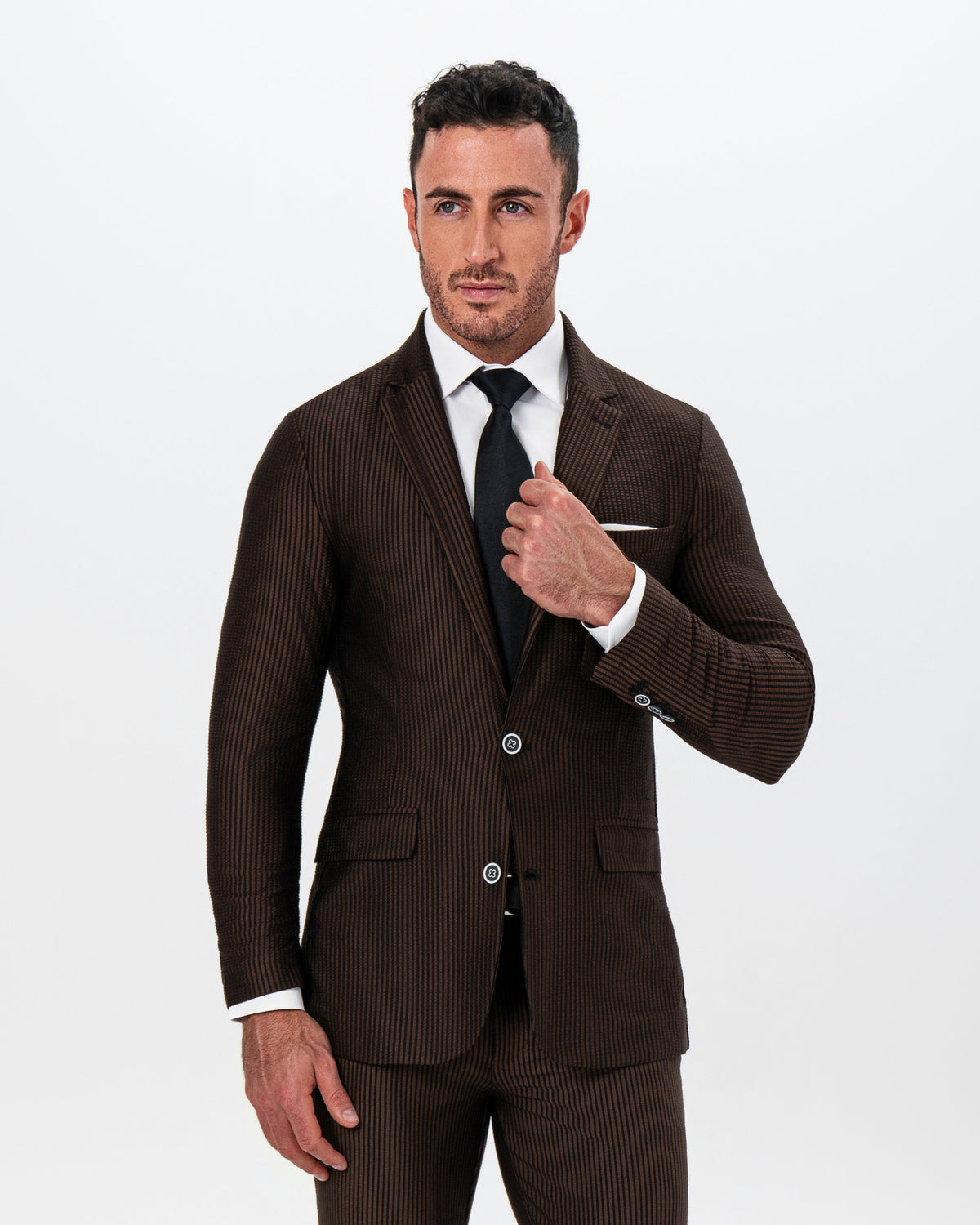 Athletic Fit Stretch Suit - Brown and Black Seersucker | State & Liberty Suits