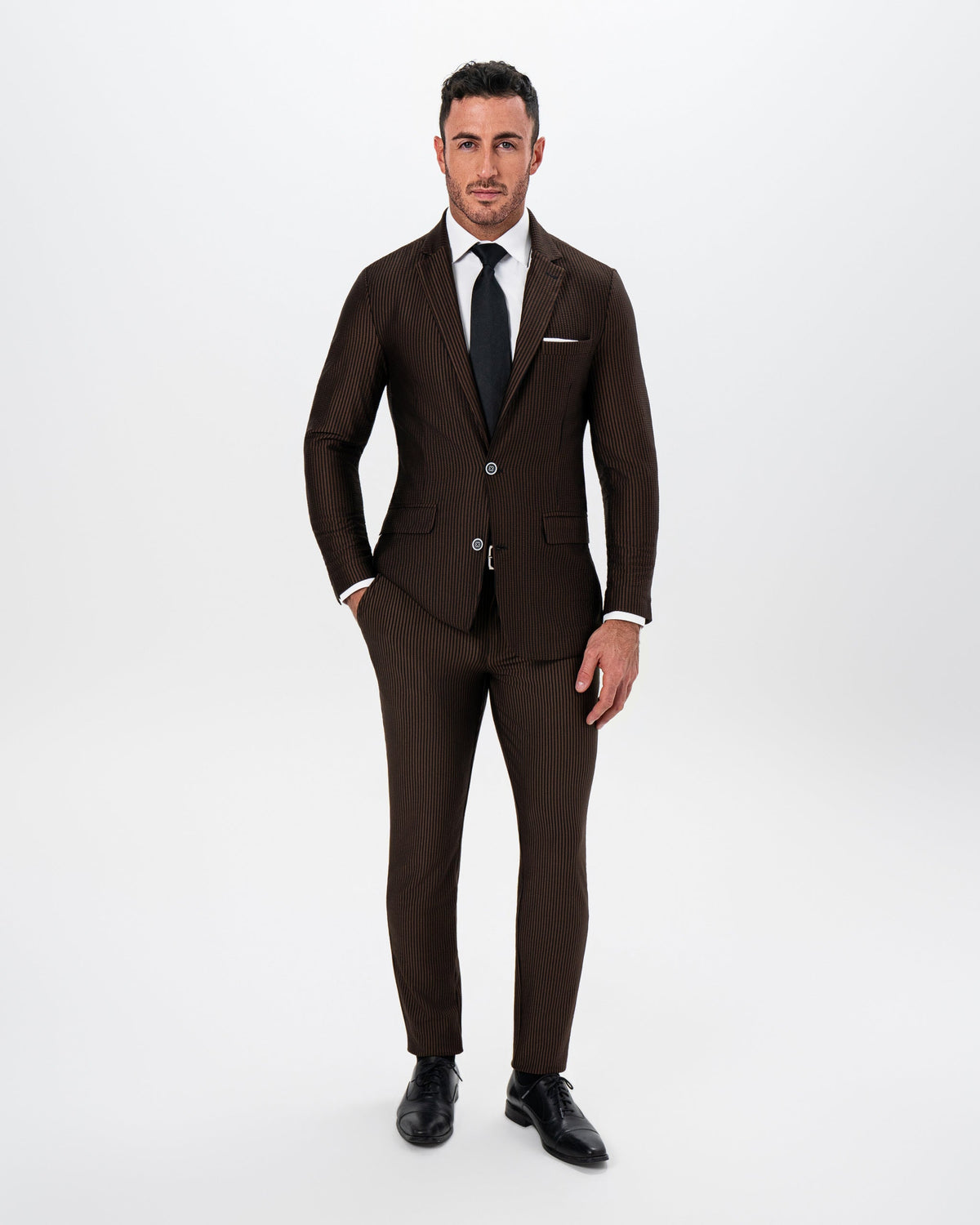Athletic Fit Stretch Suit - Brown and Black Seersucker | State & Liberty Suits