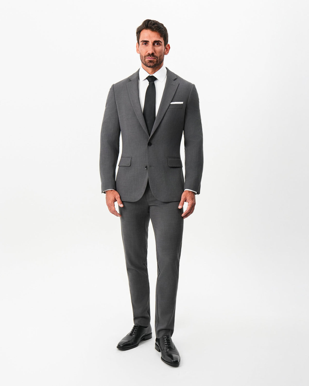 Athletic Fit Stretch Suit - Dark Grey Crosshatch | State & Liberty Suits