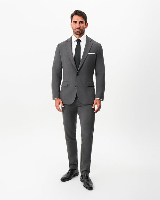 Athletic Fit Stretch Suit - Dark Grey Crosshatch | State & Liberty Suits