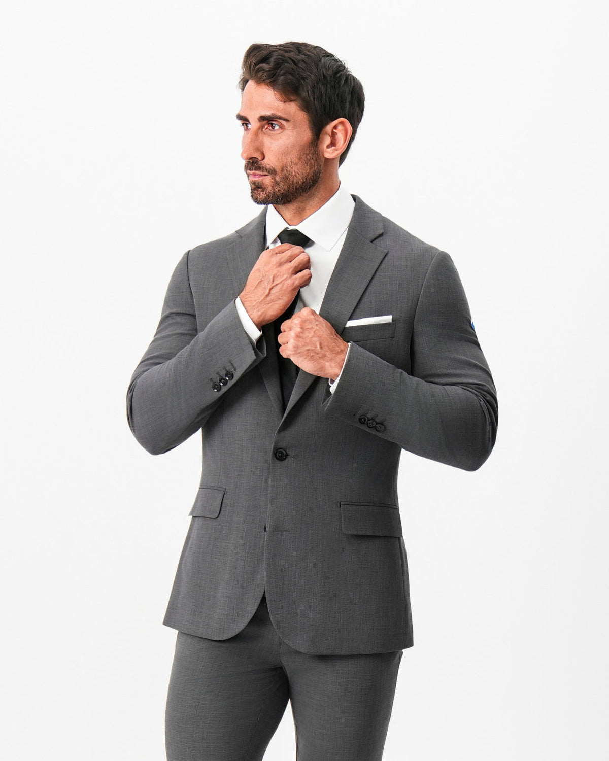 Athletic Fit Stretch Suit - Dark Grey Crosshatch | State & Liberty Suits