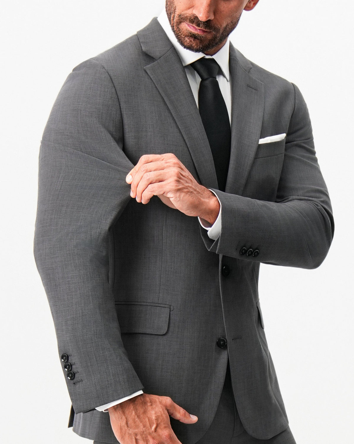 Athletic Fit Stretch Suit - Dark Grey Crosshatch | State & Liberty Suits