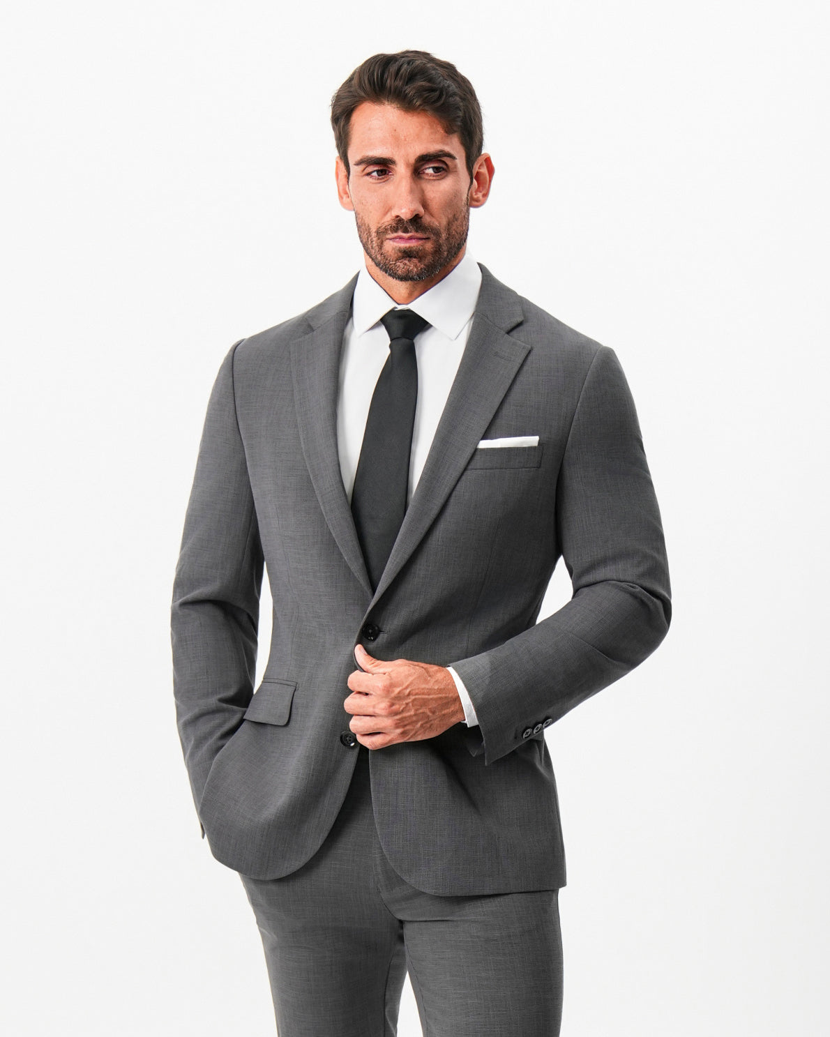 Athletic Fit Stretch Suit - Dark Grey Crosshatch | State & Liberty Suits