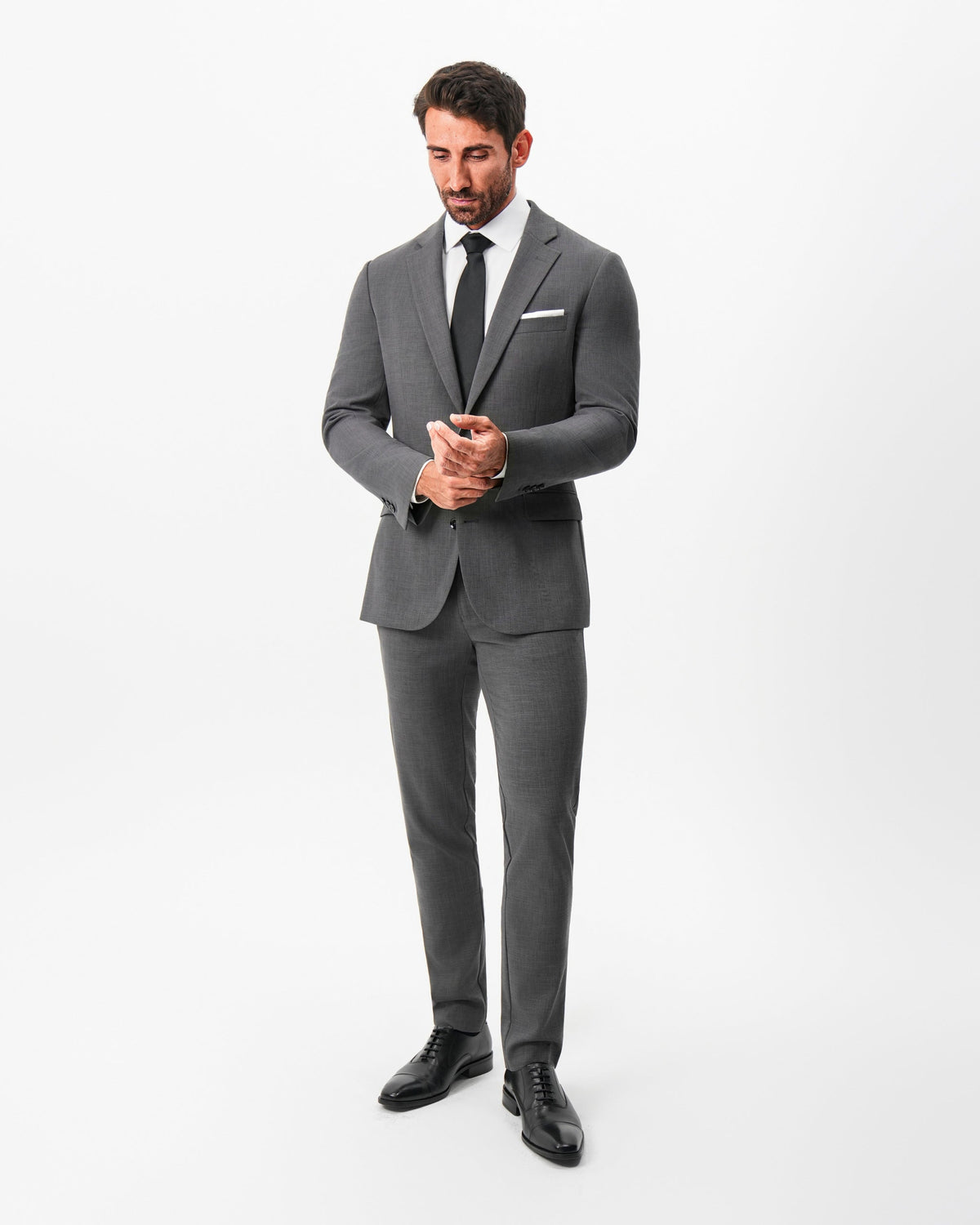 Athletic Fit Stretch Suit - Dark Grey Crosshatch | State & Liberty Suits