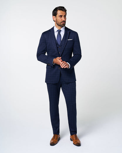 Athletic Fit Stretch Wool Suit - Blue Plaid | State & Liberty Suits