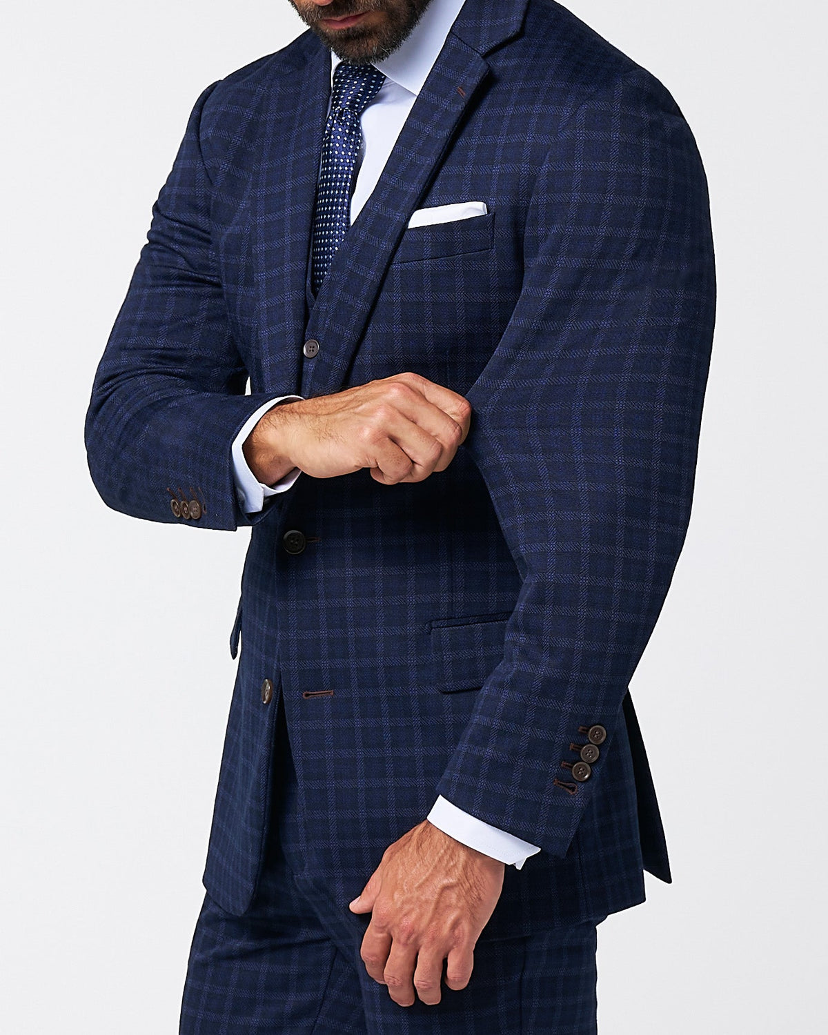 Athletic Fit Stretch Wool Suit - Blue Plaid | State & Liberty Suits