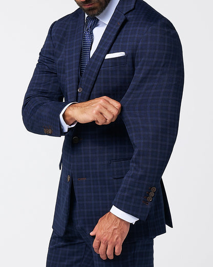 Athletic Fit Stretch Wool Suit - Blue Plaid | State & Liberty Suits