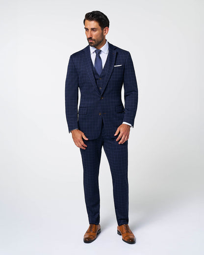 Athletic Fit Stretch Wool Suit - Blue Plaid | State & Liberty Suits