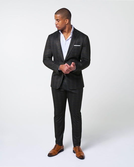 Athletic Fit Stretch Suit - Brown Plaid | State & Liberty Suits
