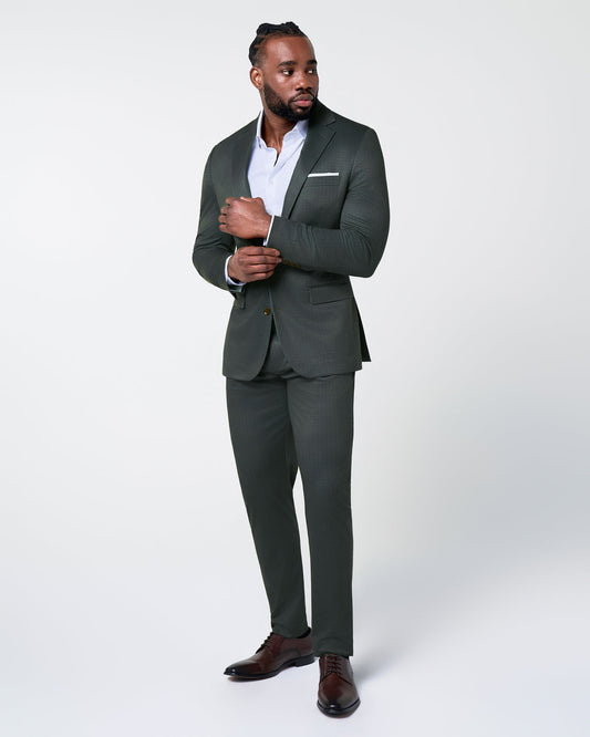Athletic Fit Stretch Suit - Army Green Microcheck | State & Liberty Suits