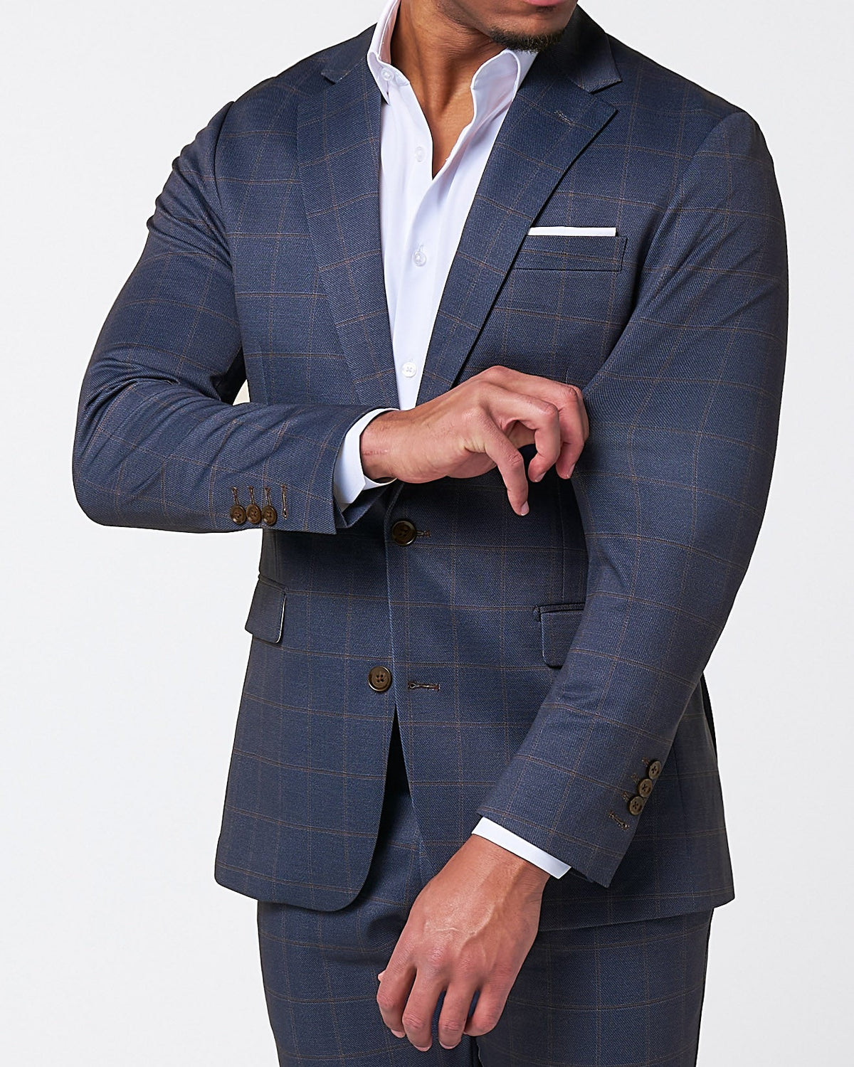 Athletic Fit Stretch Suit - Navy & Brown Windowpane | State & Liberty Suits