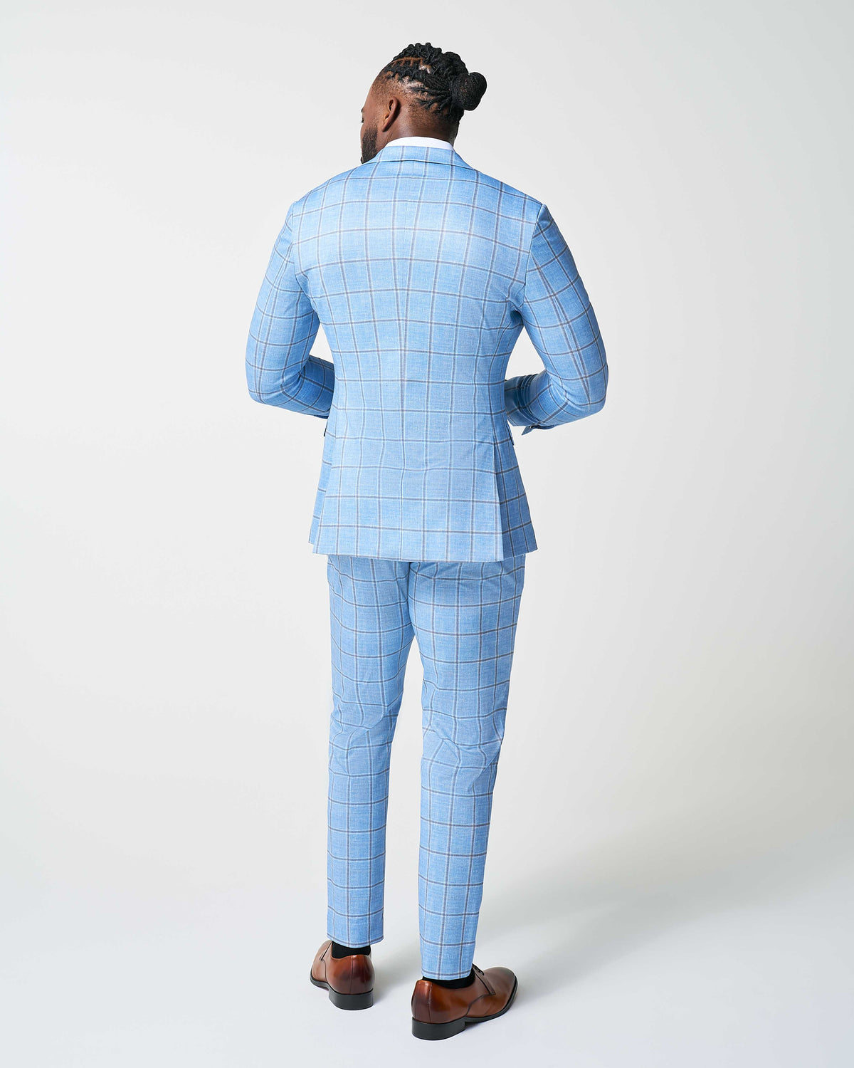 Athletic Fit Stretch Suit - Light Blue and Brown Big Windowpane | State & Liberty Suits