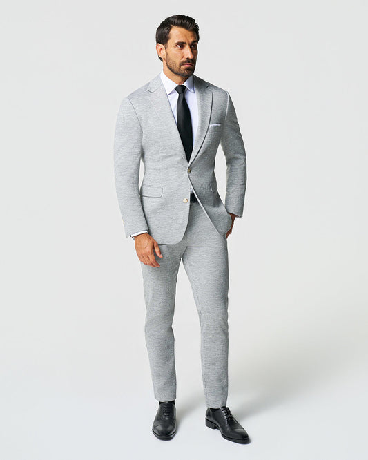 Athletic Fit Stretch Wool Suit - Light Grey with White Mini Stripe | State & Liberty Suits