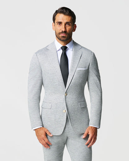 Athletic Fit Stretch Wool Suit - Light Grey with White Mini Stripe | State & Liberty Suits