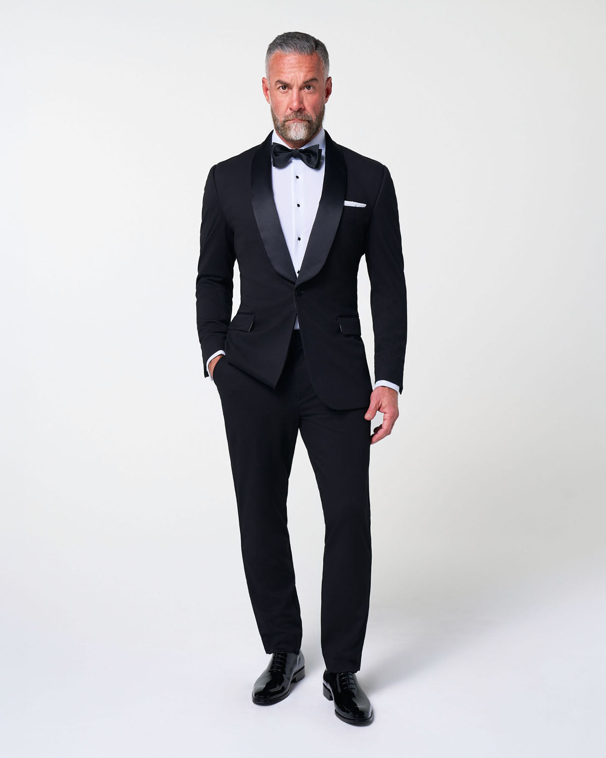 Athletic Fit Stretch Tuxedo - Black with Shawl Lapel | State & Liberty Suits