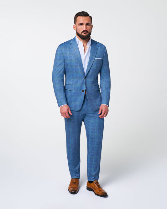 Athletic Fit Stretch Suit - Electric Blue Plaid | State & Liberty Suits
