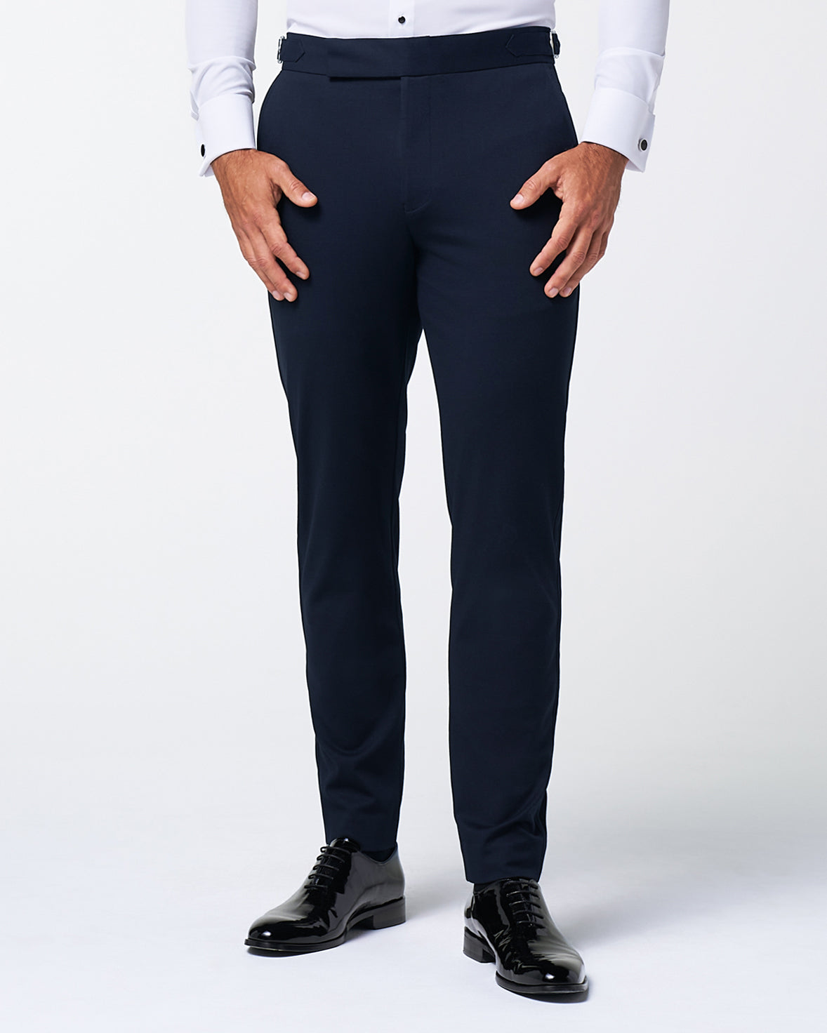 Athletic Fit Stretch Tuxedo Pants - Navy With Navy Stripe | State & Liberty Suits