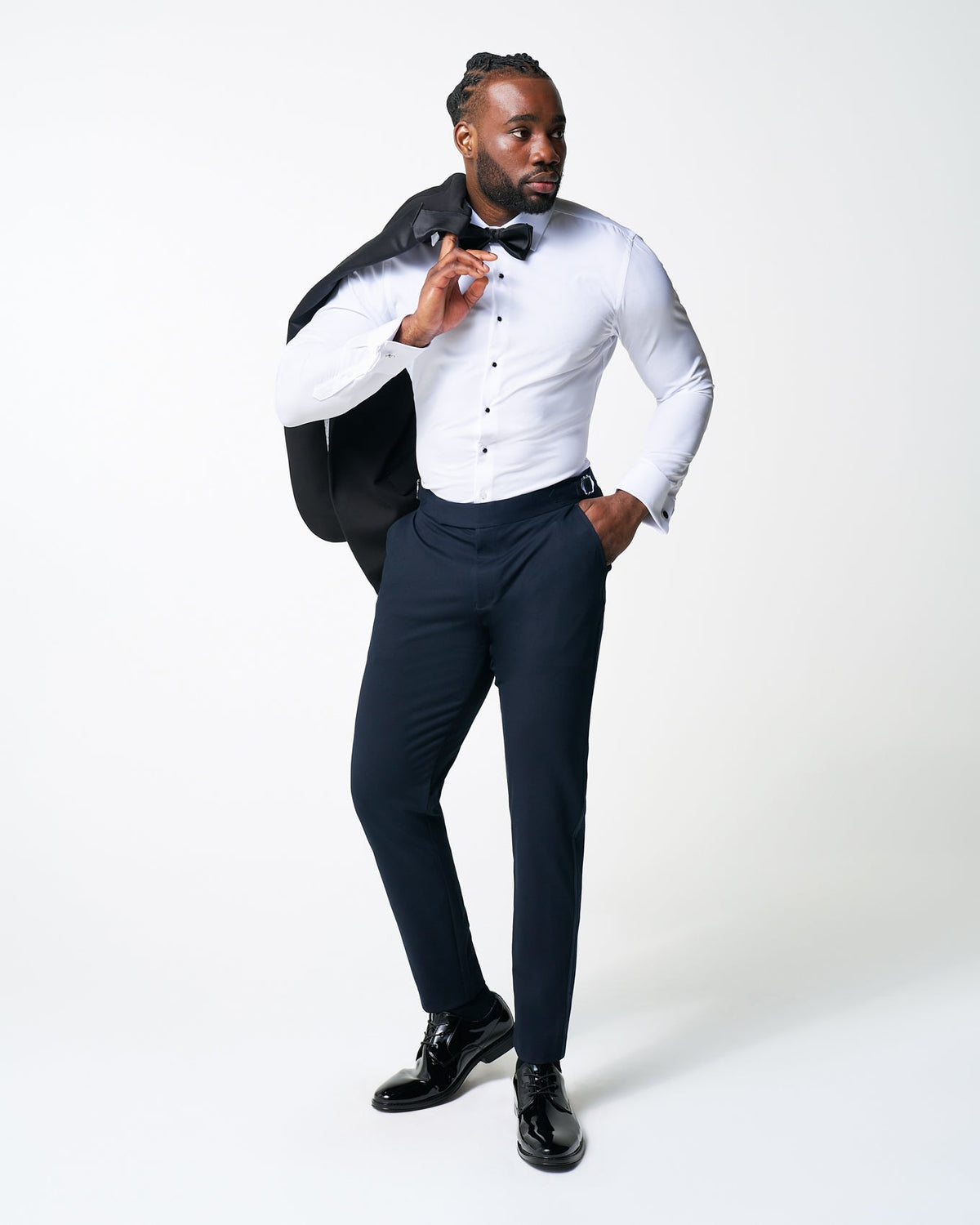 Athletic Fit Stretch Tuxedo Pants - Navy With Navy Stripe | State & Liberty Suits