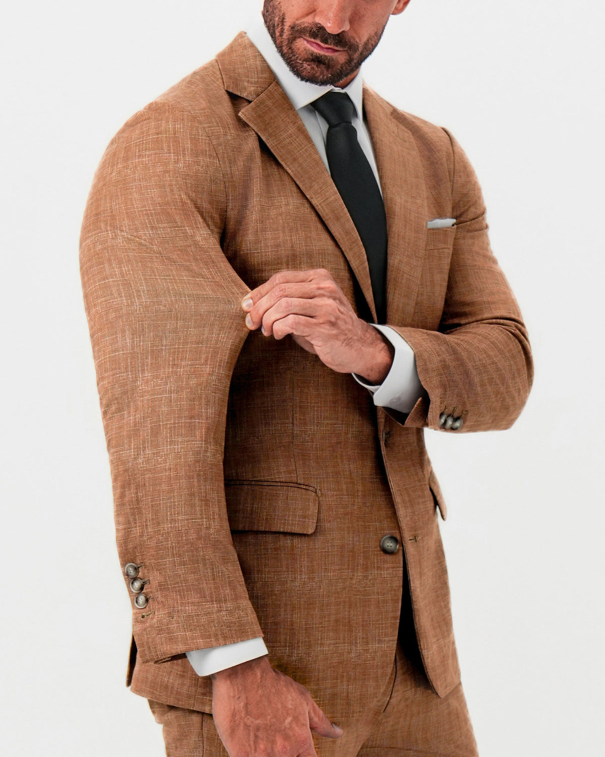 Athletic Fit Stretch Blazer - Unstructured Light Brown Crosshatch | State & Liberty Suits|Blazers