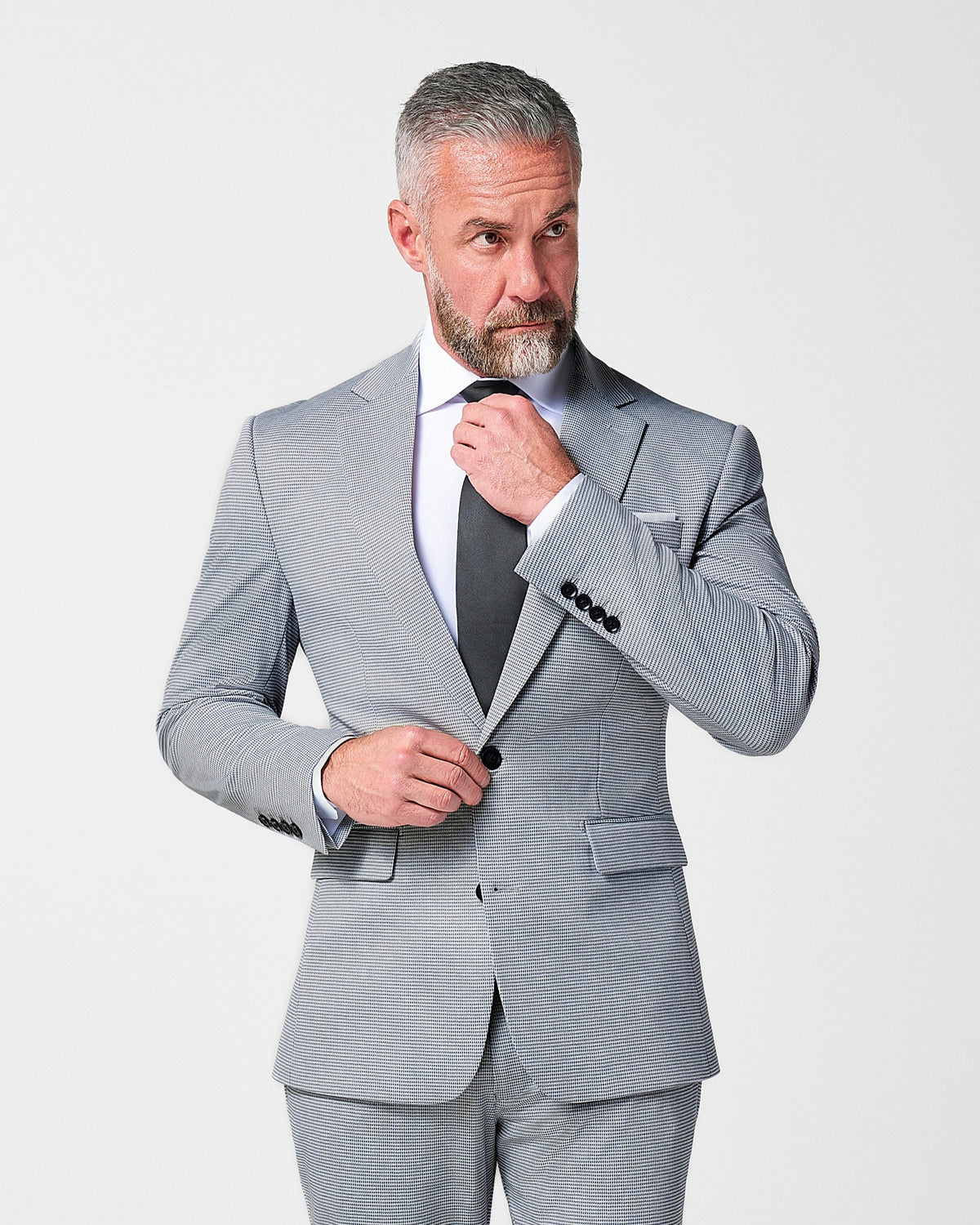 Athletic Fit Stretch Blazer - Slate Grey Houndstooth | State & Liberty Suits|Blazers