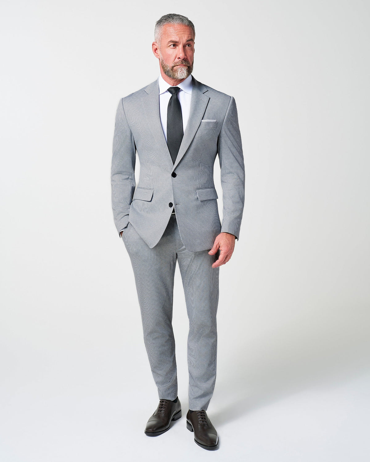 Athletic Fit Stretch Blazer - Slate Grey Houndstooth | State & Liberty Suits|Blazers