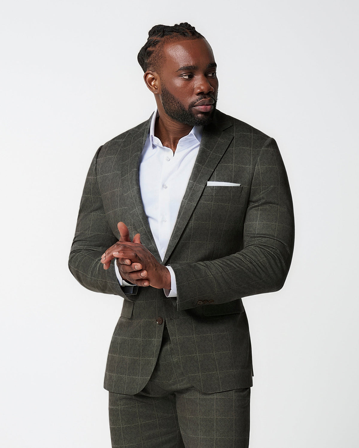 Athletic Fit Stretch Blazer - Olive with White Windowpane | State & Liberty Suits|Blazers