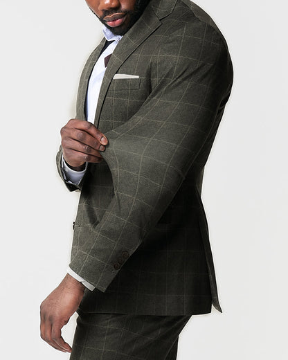 Athletic Fit Stretch Blazer - Olive with White Windowpane | State & Liberty Suits|Blazers