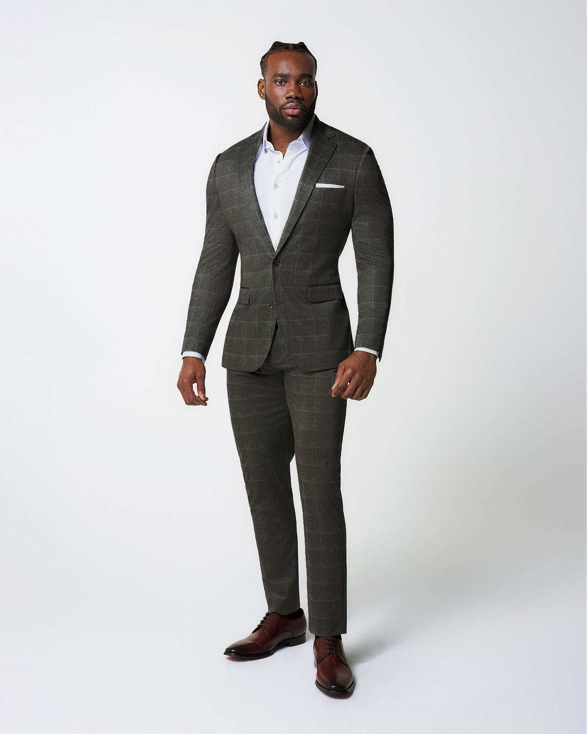Athletic Fit Stretch Blazer - Olive with White Windowpane | State & Liberty Suits|Blazers