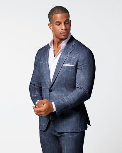 Athletic Fit Stretch Blazer - Textured Navy with White Windowpane | State & Liberty Suits|Blazers