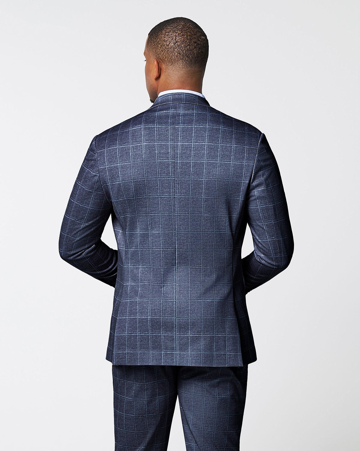 Athletic Fit Stretch Blazer - Textured Navy with White Windowpane | State & Liberty Suits|Blazers