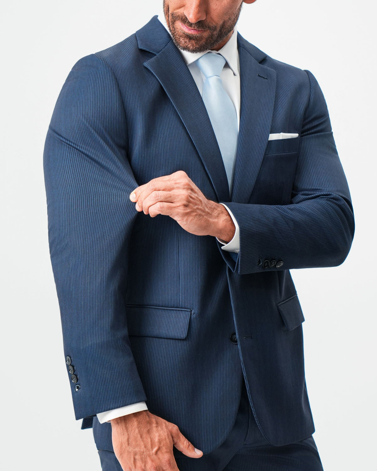 Athletic Fit Stretch Blazer - Navy & White Pinstripe | State & Liberty Suits|Blazers