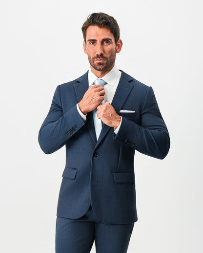 Athletic Fit Stretch Blazer - Navy & White Pinstripe | State & Liberty Suits|Blazers